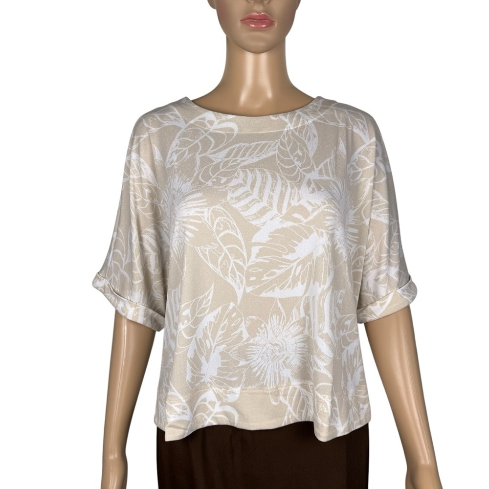 NWT New $79 Adrianna Papell Printed Cropped Knit Dolman Sleeve Blouse Size L